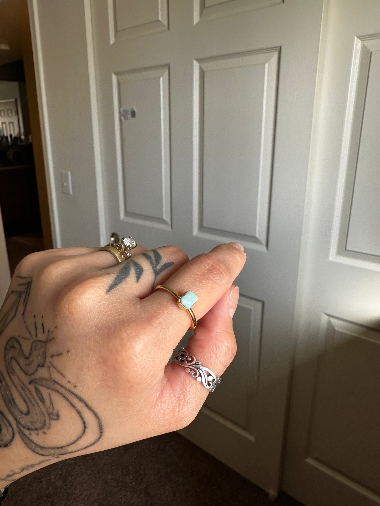 S925 Silver Larimar Ring sz 5.75