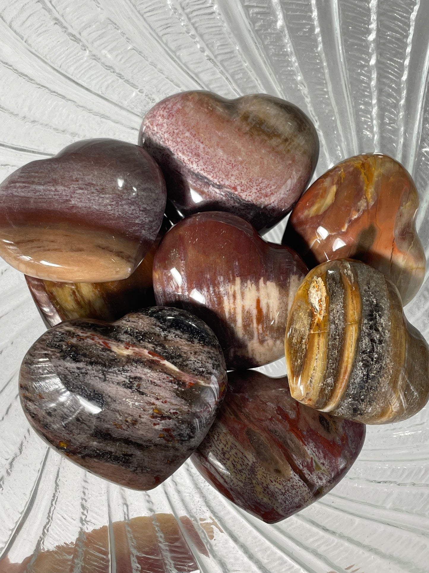 Red Petrified Wood Hearts (intuitively chosen)