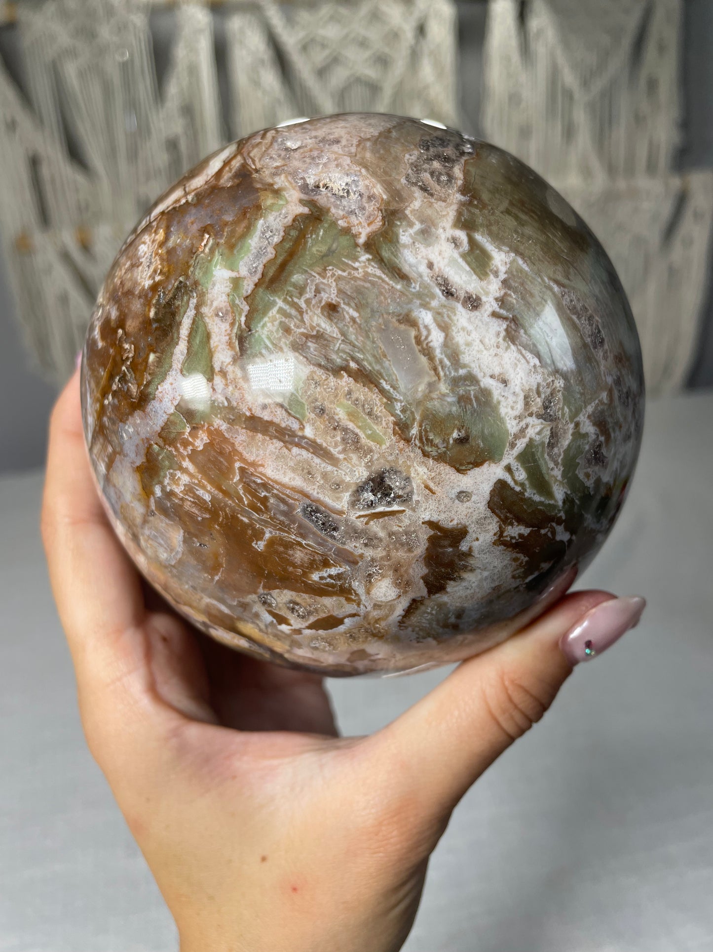 Pastel Green Petrified wood XL Sphere