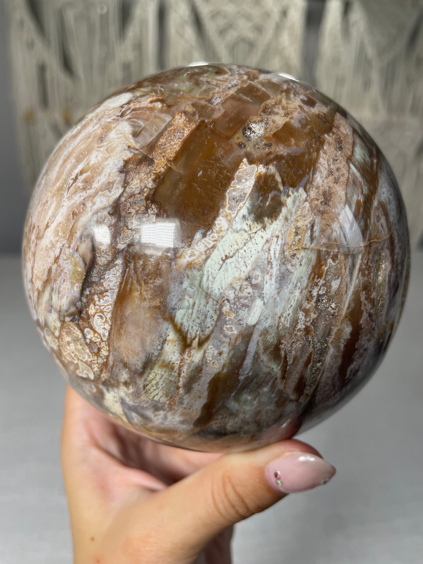 Pastel Green Petrified wood XL Sphere