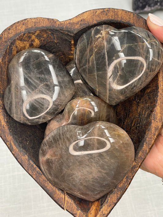 Black Moonstone Puffy Heart